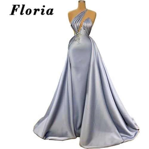 Arabic Simple Illusion Neck Evening Dresses Long Red Carpet Gowns Women Satin Celebrity Dresses Evening Wear Vestidos De Festa