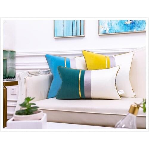 Velvet Leather Patchwork Cushion Covers Navy Blue Yellow Gray Throw Pillow Cases for Living Room Bedroom Sofa Car
