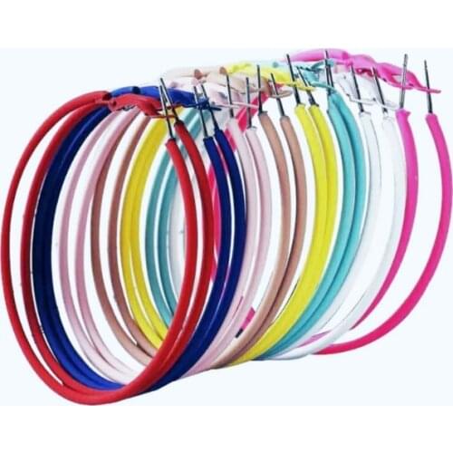 New Rock Color Pink Yellow Large Round Earrings Color Metal Blue Painted Large Round Earrings Women Girls Party Fashion Jewelry