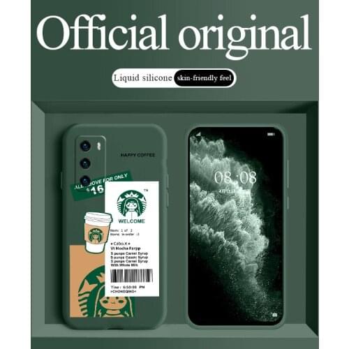 Simple Coffee Phone Case For Huawei P40 P40Lite P30 P20 Mate 40 40Pro 30 20 Pro Lite P Smart 2021 Y7a Liquid Silicone Cover