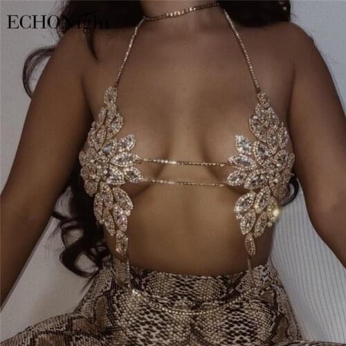 Echonight Flower Rhinestone Camis Bralette Women Sexy Shinny Hollow Out Party Crop Tops Sexy Nightclub Sexy Tank Tops Jewelry