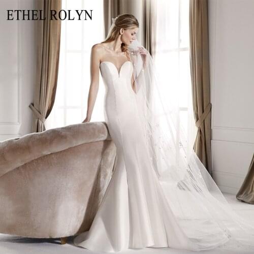 ETHEL ROLYN Sexy Sweetheart Mermaid Wedding Dresses 2021 Romantic Backless Bow Soft Satin Vintage Wedding Gowns Vestido De Noiva