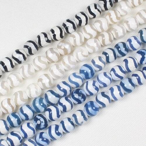 Faceted/Smooth Blue Water Wave Dzi Agate Round Beads , For DIY Necklace Bracelat Jewelry Making