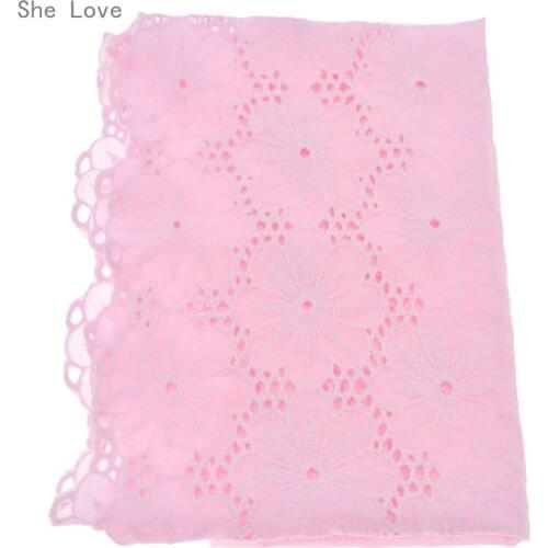 Chzimade 1 Yard Cotton Lace Embroidery Fabric For Wedding Bridal Dress Embroidered DIY Craft