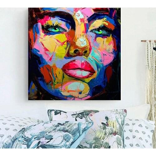 Green Eyes Woman Artwork Abstract Wall Art Canvas Painting for Dining Room Home Wall Decor Color Face Knife Painting Drop Ship