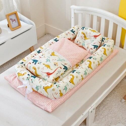 Baby Nest Bed with Pillow 90*50cm Portable Crib Travel Bed Infant Toddler Cotton Cradle for Newborn Baby Bed Bassinet Bumper