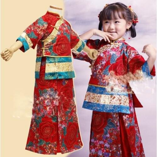 Little Girl Republican Period Xiuhefu Wedding Hanfu Mum Daughter Sets Childrens Day Stage Performance Hanfu with wide hem skirt