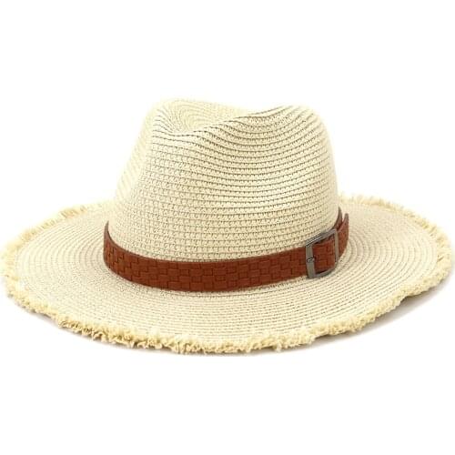 2021 Summer Classics Brown Belt High End Men Casual Panama Retro Jazz Straw Hat British Style Gentleman Wide Brim Summer Sun Cap