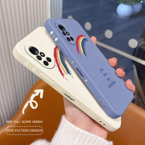 Side-printed Rainbow Square Liquid Silicone Case For Huawei Nova 8 7 Pro SE 6 SE 5 Pro 5Z 5I 5Ipro 5T 4 4E Soft Phone Cover Case
