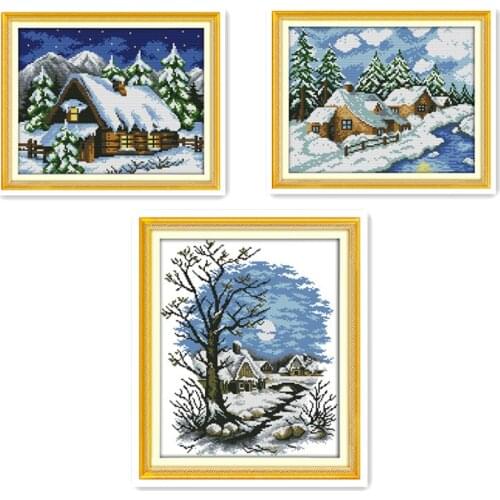 Everlasting Love Winter Fairy Tale House Chinese Cross Stitch Kits Ecological Cotton Printed 14CT 11CT DIY Christmas Decorations