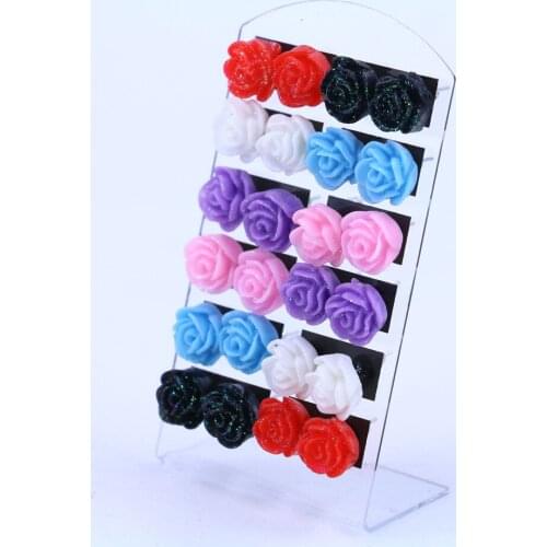 ISINYEE 12 Pairs/set Trendy Small Rose Flower Stud Earrings Sets For Women Little Girl Kids Korean Fashion Jewelry