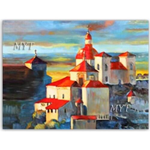 Latest 100% Hand Drawn Castle Oil Painting Wall Decor Landscape House Pictures Art Modern Home Wall Showpieces Paintings Artwork
