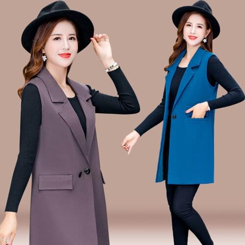 2020 New Fashion Middle Age Women Brand Waistcoat Spring Autumn Long Coat OL Plus Size 5xl Slim Sleeveless Jacket Suit Vest M115
