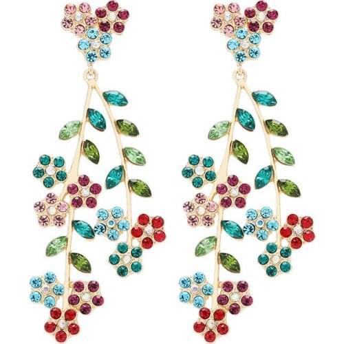 New Multicolors Rhinestone Flowers Dangle Earrings Women Fashion Jewelry Hot Sale Bohemian Girls' Statement Earrings Accessories