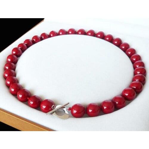 Charming 12 mm Coral Red Shell Pearl Round Beads Necklace 18" 36"