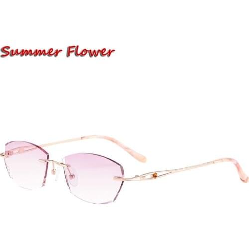 Chashma Titanium Fashion Female Eye Glasses Gray Red Lens Diamond Trimmed Rimless Spectacle Frames Women Sunglasses Tint Lenses