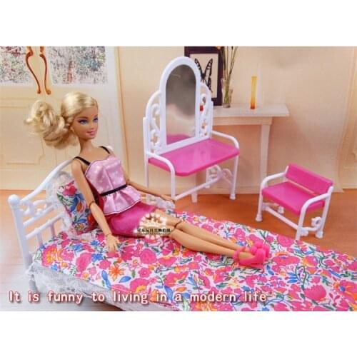 Original for princess barbie bedroom bed furniture accessories set 1/6 bjd doll dresser dress up dream house toy gift