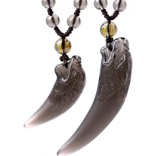 Ice Obsidian Wolf Teeth Necklace Pendant Ice Jade Pendant Lucky Pendants With Ice Beads Chain Jade Jewelry