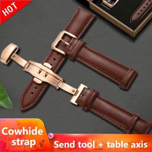Genuine Leather Watchbands 12-22mm Universal Watch Butterfly Buckle Band Steel Buckle Strap 22mm watch band