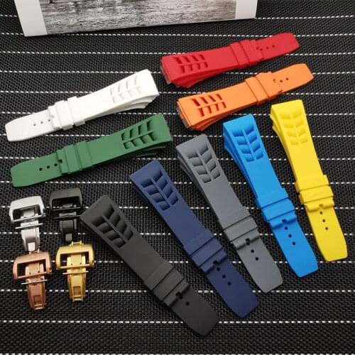 Top quality men Waterproof Natural Rubber 20mm Watchband for Richard Watch Mille Strap band butterfly buckle Screw interface