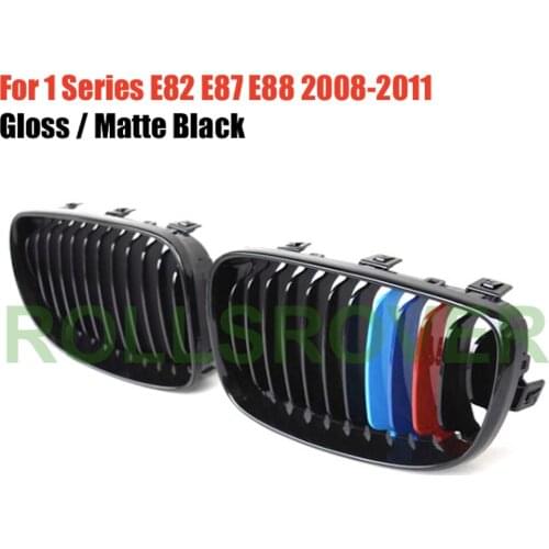 ROLLSROVER Black Front Bumper Grille Grill For 1 Series E82 E87 E88 2008-2011 3 Colors Single Strip Car Styling