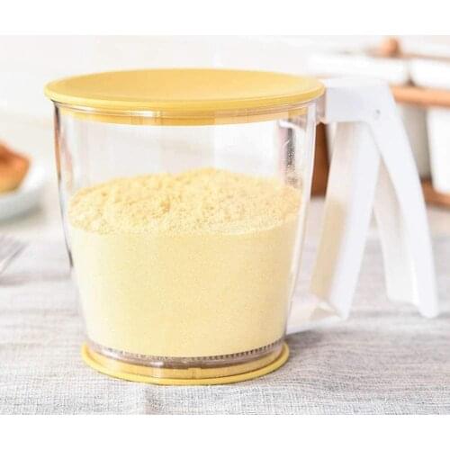 Handle Press Cup Shape Flour Sifter Strainer Sieve Filter with Lid Kitchen Tool