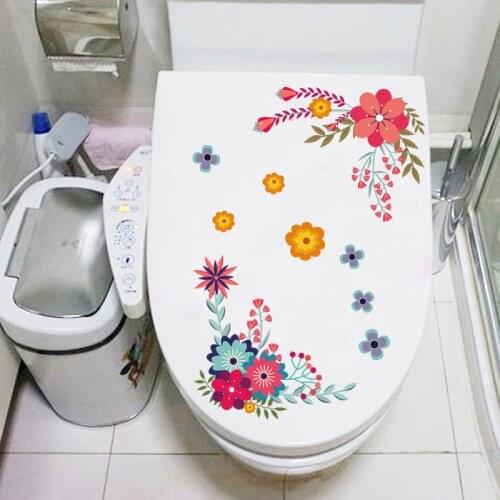 Toilet Stickers Plant Flower PVC Wall Sticker Diy Washroom Waterproof Wallpaper Fo Home Window Cupboard Indoor Stairs Decoration