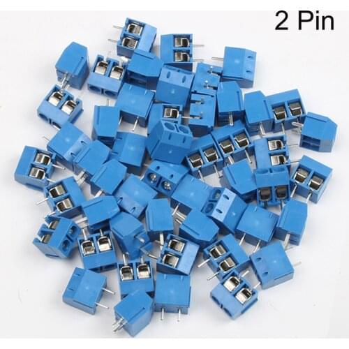 High Quality 2Pin 100 pcs Pitch 5.0mm Straight Pin Screw PCB Terminal Block Connector Plug-in Screw Connectors Terminals Blocks