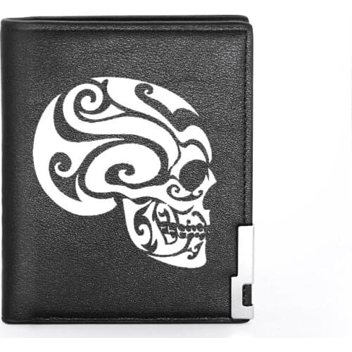 High Quality Classic Punk Style Skeleton Skull Printing Leather Wallet Credit Card Holder Short Purse