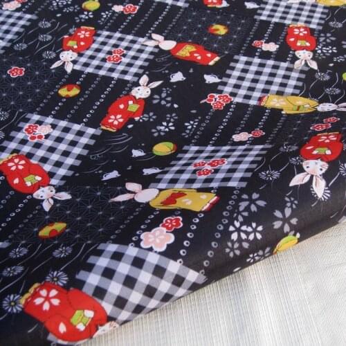 WF135 - 70cmx50cm PVC coated waterproof fabric - Patch and Rabbit on Black