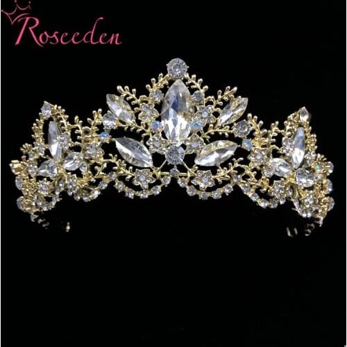 Winsome Gold Wedding Hair Accessories Rhinestone Queen Tiaras Crown Flower Bride Hair Jewelry Headpiece RE724