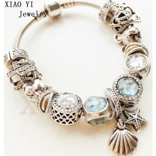 XIAOYI 2020 New 100% S92 Starfish shell blue glazed cats eyes Carriage bear mouse bead clasp for European fashion bracelet