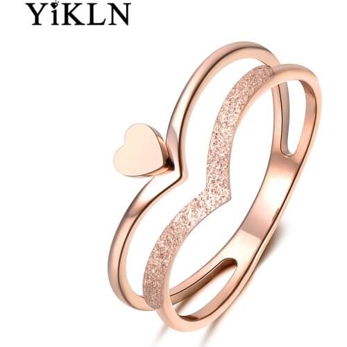 YiKLN Trendy Heart-shaped Crown Molde Engagement Ring Rose Gold Color Stainless Steel Jewelry Gift For Women Girls YR18140