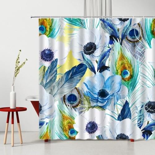 Bathroom Shower Curtain Colorful Feathers Bathroom Decoration Waterproof Polyester Fabric Household Items