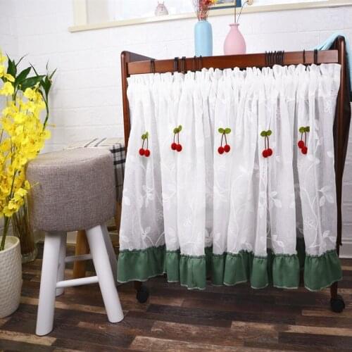 American Country Embroidered Floral Half Curtain Cute Cherry Deco Kitchen Valance Curtain Dustproof Curtain Voile Curtain