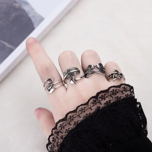 Hip-hop/rock ladies ring geometric round punk silver adjustable opening ring fashion new ladies jewelry best gift