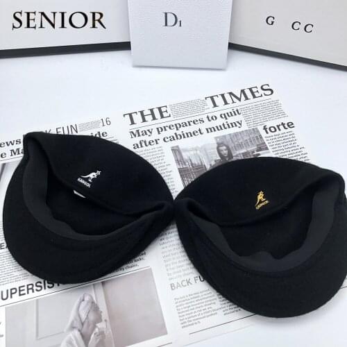 Kangaroo Winter Wool Couple Hat Korean Fashion Street Solid Color Embroidery Men and Women Beret Brand Design Womens Artist Hat