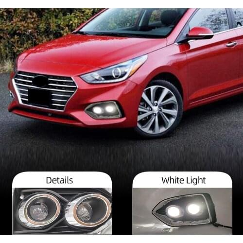 1 Pair Car DRL Lamp LED Daytime Running Light For Hyundai Accent Solaris 2017 2018 2019 2020 Fog lamp cover Waterproof