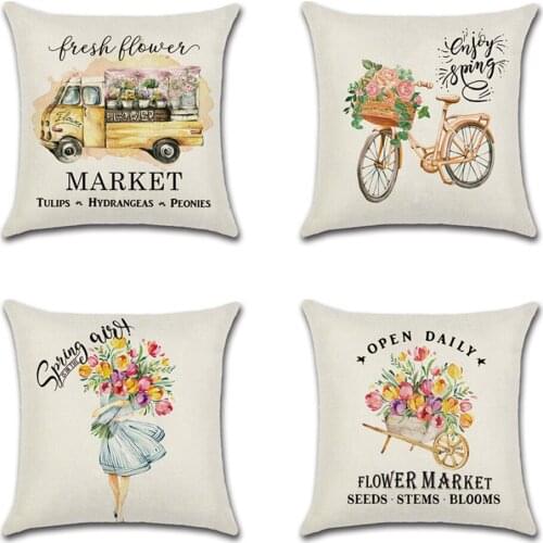 1pcs Sigle-sided Flax Flower Spring Print Cushion Cover Throw Pillow Cover Nordic Room Decoration for Home Car Sofa Couch