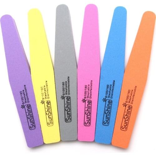 10pcs/lot SunShine Double Side Nail Files Buffer 100/180 Polishing Grinding Manicure Pedicure Nail Buffers Nail Tools