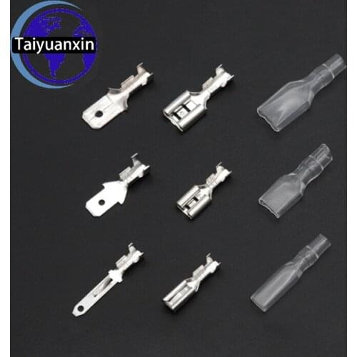 100PCS/LOT 6.3/4.8/2.8mm Male and Female Sheath Pluggable Terminal Block Silver Wire Connector Butt Copper Plug