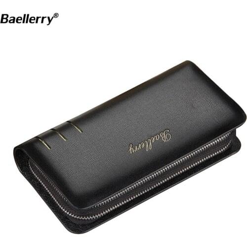 Baellerry Brand Men Clutch Bag Fashion Leather Long Purse Business Double Zipper Wallet Black Coffee Male Casual Handy Bag