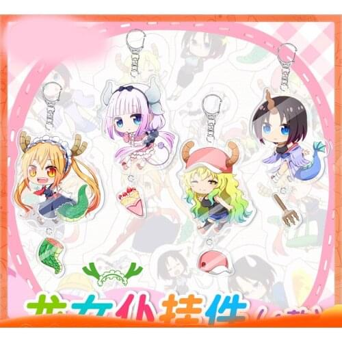 Anime Cartoon Kobayashi-san Chi no Maid Dragon on Printed Acrylic Keychain Keyring Pendant Cosplay Prop Bag Decor Boy Girl Gift