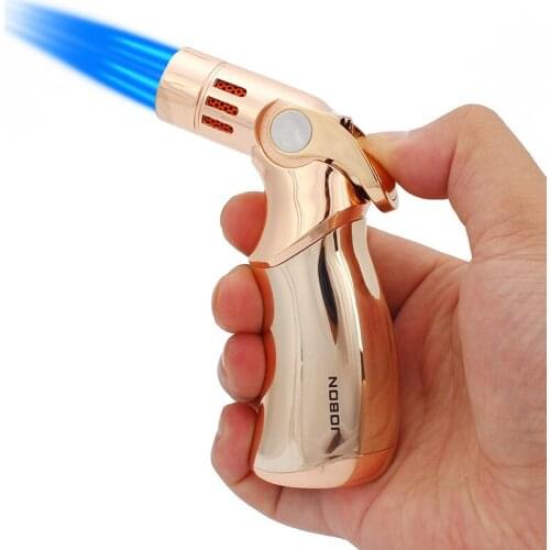 Butane Cigar Torch Turbine Lighter Outdoor Essential 4 Nozzle Fixed Windproof Spray Gun Metal Gas Lighter Cool Cigar Accessories