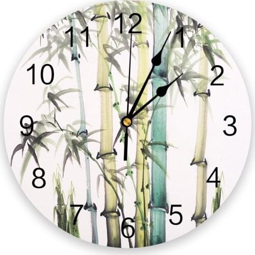 Bamboo Ink Print Wall Clock Wall Art Silent Non ticking Round Wall Watch for Home Decortaion Best Gift