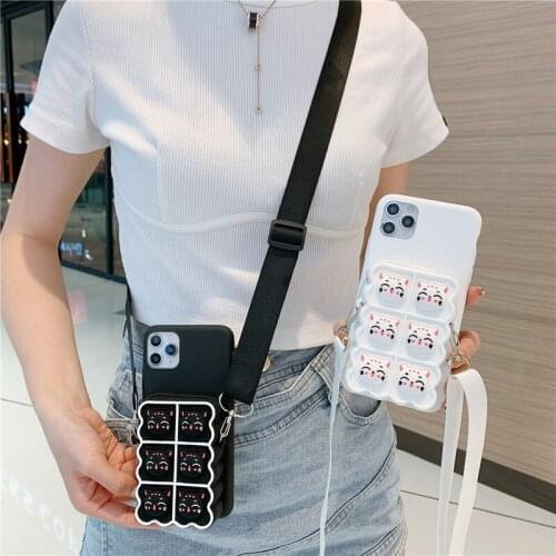 3D Cute Cat Dinosaur Zipper Wallet Lanyard Case For Xiaomi Redmi Note 10 9 8 Pro 9S 9T 8T 7 7A 8A 9A 9C Cover POCO X3 NFC Mi11