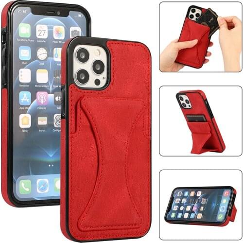 Bracket Phone Holster For iPhone 12 11 Pro Max PU Leather phone Case For iphone XS Max XR 8 7 Plus Card Slots Shockproof Case