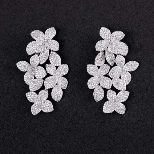 JaneKelly Clear Mirco Pave Flower Design Drop Dangle Earring,Great Design,AAA+ Cubic Zirconia Fashion Earring