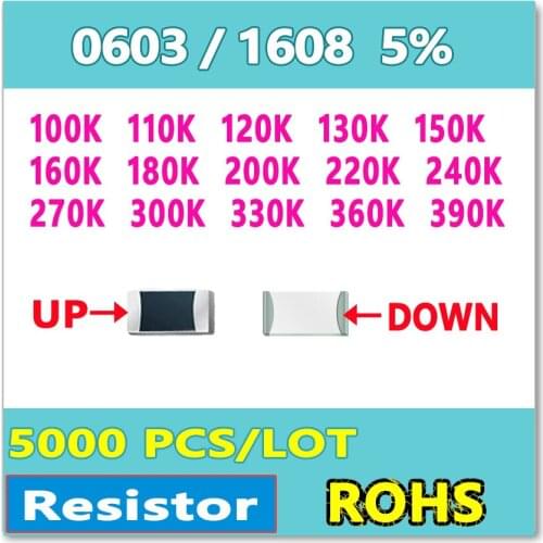 JASNPROSMA 0603 J 5% 5000pcs 100K 110K 120K 130K 150K 160K 180K 200K 220K 240K 270K 300K 330K 360K 390K smd 1608 OHM Resistor