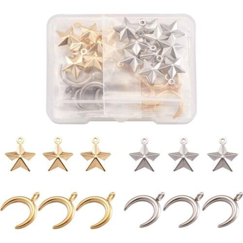Boutigem 1 set Small Star Crescent Moon Stainless Steel Pendants Charm for Jewelry Making DIY Bracelet Necklace Supplies Finding
